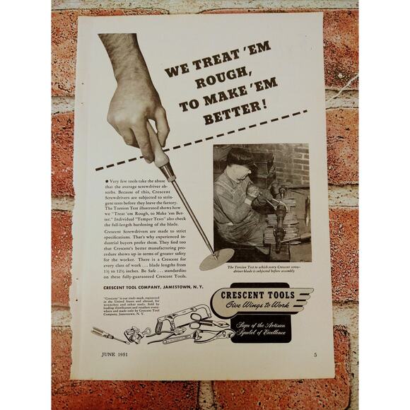 1951 Crescent Tools - We Treat 'em Rough Make 'Em Better - Original Vtg PRINT AD - Picture 1 of 8